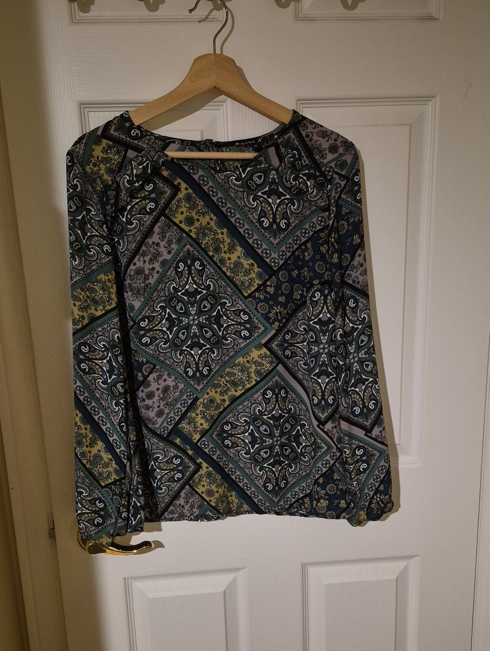 Nina K Paisley Geometric Patchwork Print Blouse Size Small Made in Canada